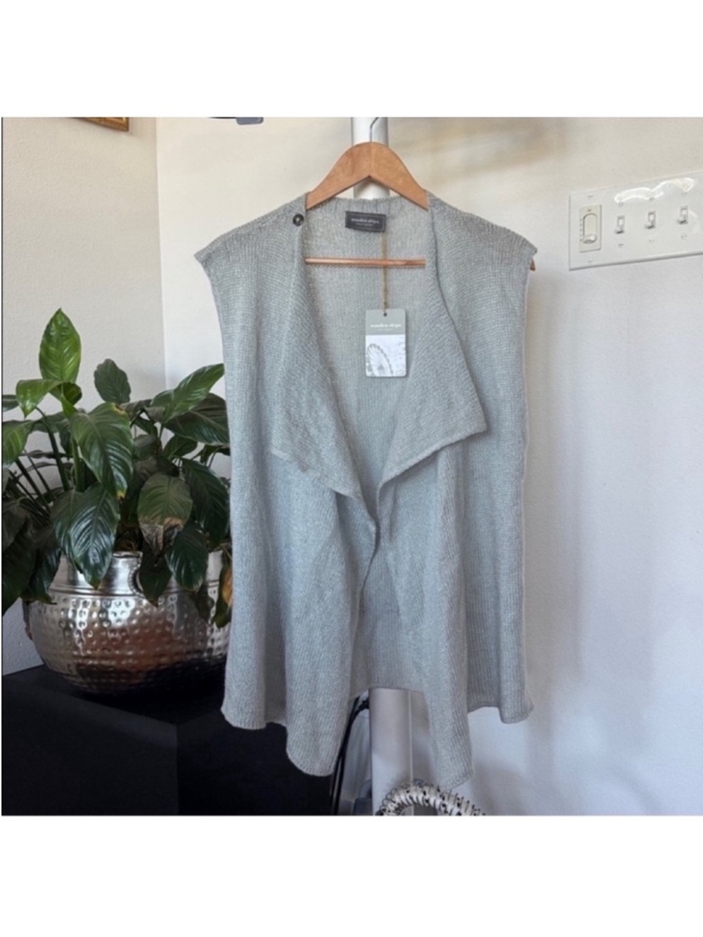 Wooden Ships Mohair Wool Knit Sweater Tunic Vest Sz S/M Gray Soft New NWT